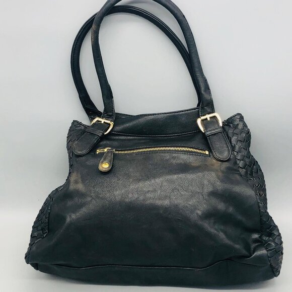 Gianni Bini hand bag tote weaved black gold buckle 5 pockets 12x14" READ - Picture 10 of 13